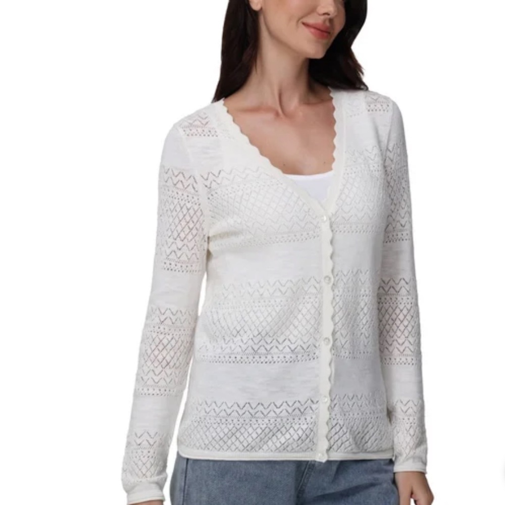Frye Women's Pointelle Cardigan size XL - Picture 2 of 10